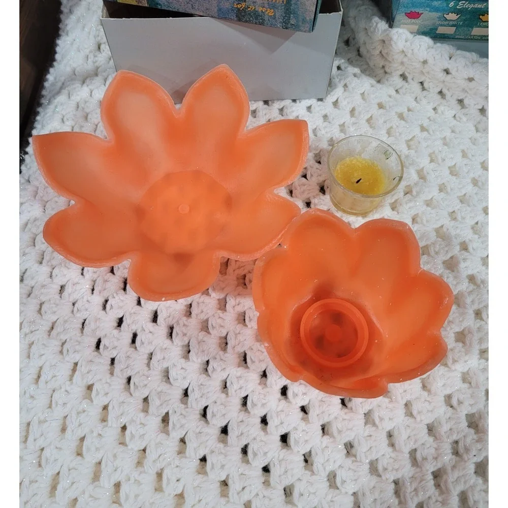 Vintage Lotus Lite Orange Floating Pool Candle-Glo California Colors Mid Century